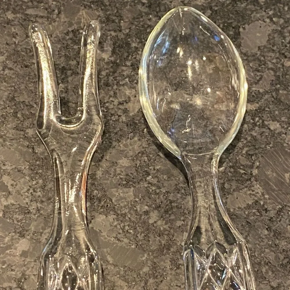 Vintage Crystal Salad Fork & Spoon Wexford By Anchor Hocking